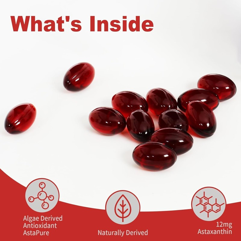 Ubiney Premium Astaxanthin Supplements 12mg， Softgels 120 Servings, Supports Immune,