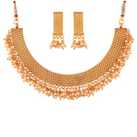 I Jewels 18K Gold Plated Indian Wedding Bollywood Traditional Copper Pearl Jewellery Set for Women (M4096FL)