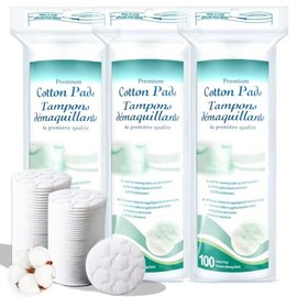 Premium Cotton Round para cara, 300 unidades | Makeup Remover Pads, 100% Pure & Natural, Facial Cleansing Round Pads, For Makeup Removal & Nail Polish