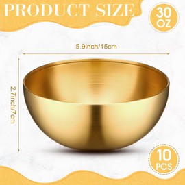 Nuogo 10 Pcs Gold Bowls 5.9 Inch Stainless Steel Mixing Bowls Decorative Esthetician Bowl for Facial Metal Serving Bowl for Holiday Birthday Party Wedding Baking Prepping Salad Fruit Soup