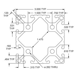 8020, 3030, 15 Series 3 Inch x 3 Inch Square T-Slotted Aluminum Extrusion DIY Extruded Linear Slot Bar Rail 80/20 (Lite, Clear Anodize, 24" Long)