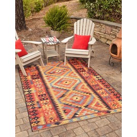 Unique Loom Outdoor Tribal Collection Area Rug - Tortuguero (4' x 6' Rectangle, Multi/ Blue)