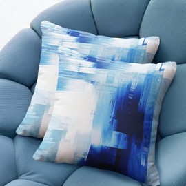QUALKNOY Set of 2 Velvet Cushion Covers 45 x 45cm Blue Abstract Art Modern Decorative Throw Pillow Cases 18"x18" for Living Room Sofa Garden Outdoor Courtyard Decor Pillowcases