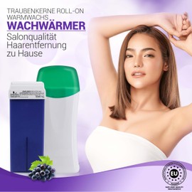 Dermawax Roll on Wachswärmer- Weintraube Warmwachs Wachspatrone- Waxing Set zur Haarentfernung -Enthaarung von Beine Arme Rücken- Anwendung mit Vliesstreifen