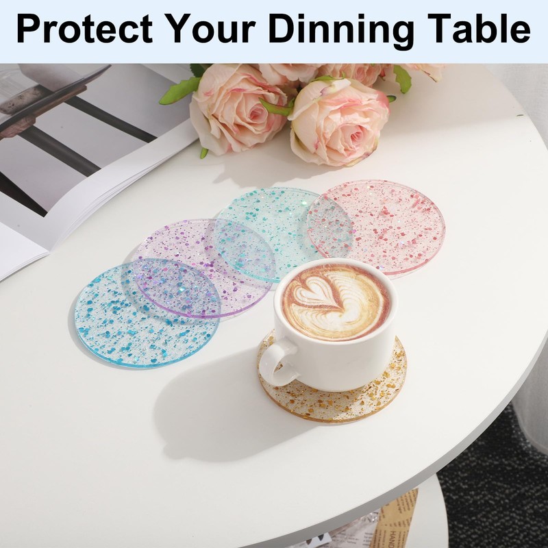 sourcing map 2pcs Foil Acrylic Cup Coasters, Round Acrylic Drink