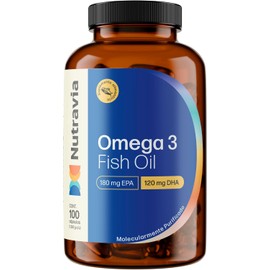 Nutravia Omega 3 Fish Oil 1000mg - 180mg EPA, 120mg DHA - 100 Softgel Capsules