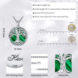 Eusense Tree of Life Urn Pendant 925 Sterling Silver Urns Necklace for Ashes Necklace Jewelry Memorial Ashes Pendant for Men Women
