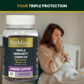 Triple Immune Boosting Gummies with Vitamin C, Zinc and Elderberry, 60 Gummies – 1 Month Supply, Elderberry Flavour, Great Tasting, Triple Immune Complex Supplements for Overall Wellness