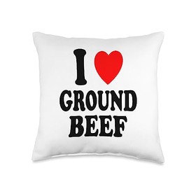 I Heart (Love) Ground Beef Designs I Heart (Love) Ground Beef Carnivore Keto Low Carb Cooking Throw Pillow, 16x16, Multicolor