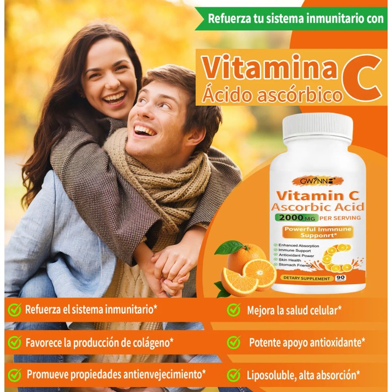 Gwynne cido Ascrbico Puro De Vitamina C 2000mg,formas Solubles En