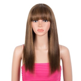 Rebecca Outlet Fashion 18'' Ombre Brown Human Hair Wig w/ Bangs, Glueless