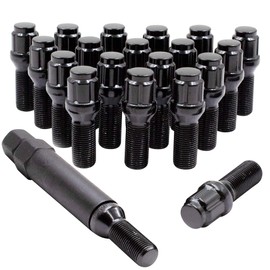 Wheel Accessories Parts Set of 20 Black 14x1.25 Lug Bolts Locking Spline Conical Seat with 24 mm Shank Length Lug Bolt with Dual Hex Key (24mm, Black, 20 PC)