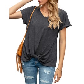 TASAMO Twist Knot Shirts Rolled Sleeve and Stylish Tunic Tops for Summer (X-Large,Dark Grey)