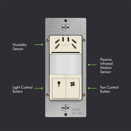 TOPGREENER Humidity Sensor Switch with PIR Lighting Motion Sensor, NEUTRAL WIRE REQUIRED, Air Moisture Detection for Ventilation Fan, Bathroom Fan Automated Control, UL Listed, TDHOS5-LA, Light Almond
