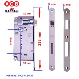 Installation Lock for Interior Door AGB Series Patent Large (Fr. 22 x 238, In. 90, En. 50, Qu. 8, Chain Lock, Brown)