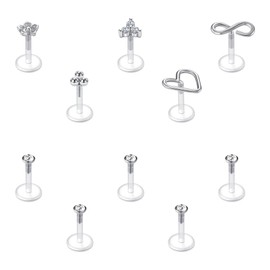 Briana Williams Lip Piercing Bioflex Flexible Labret Stud Tragus Helix Zirconia Piercing 1.2 mm Pack of 10, stainless steel
