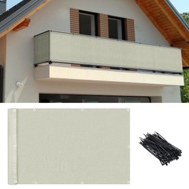DVAURLIAN Balcony Privacy Screen with Ties – Heavy Duty HDPE UV Resistant Windproof Fence Cover for Deck, Patio, Porch & Outdoor Railing (Beige, 3'x16')