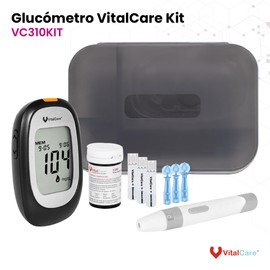Vital Care Glucómetro 310 Kit Completo | 50 Tiras + 100 Lancetas | Fácil de Usar y Sin Codificación