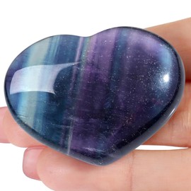 AWARDSEN 45mm Large Fluorite Heart Crystals Gemstones Gifts for Women, Reiki Healing Stones Worry Stone for Valentine's Day, Birthdays, Anniversary, Mother's Day and Thanksgiving Day