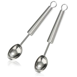 COM-FOUR® 2 x ice cream scoops, stainless steel ice cream spoons, spoons for releasing and portioning ice cream, dough, fruit and other delicacies (2 x silver)