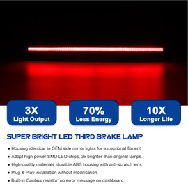 HTZCMOTO LED 3rd Third Brake Light Compatible with 1999-2004 Mustang, Red Whole Strip Lighting Up, Plug & Play, Center High Mount Stop Lamp Rear Brake Light Assembly, Clear Len