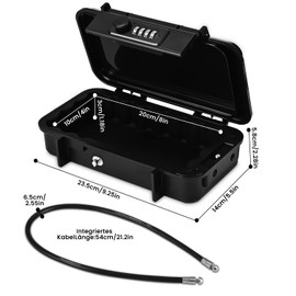 Portable Safe, Waterproof, 4 Digit Combination Code Security Box, Outdoor Security Safe with 6 mm Thick Removable Wire Rope, Secures Valuables when Travel, Beach, Camping, Office, Cars