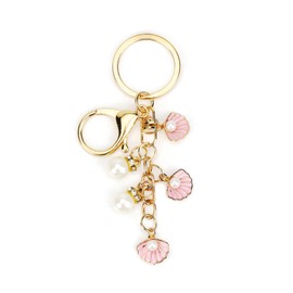Shell Keyring with Pearl Pendant, Summer Bag Charm, Car Key Ring, Gifts for Women, Pink