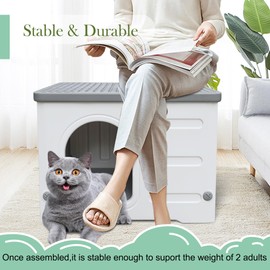 Waterproof Outdoor Cat House, Plastic Cat House for Outdoor Cats Feral Cat House, Sturdy Cat Bed for Small Pet, Spacious, Assemble Easily-Grey