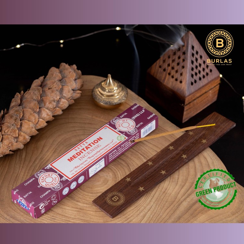 Satya Meditation Incense Sticks 3-Pack with Burlas Holder, 15g pack,
