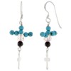 Sterling Silver Cross Earrings, Simulated Turquoise Beads & White Crystals,