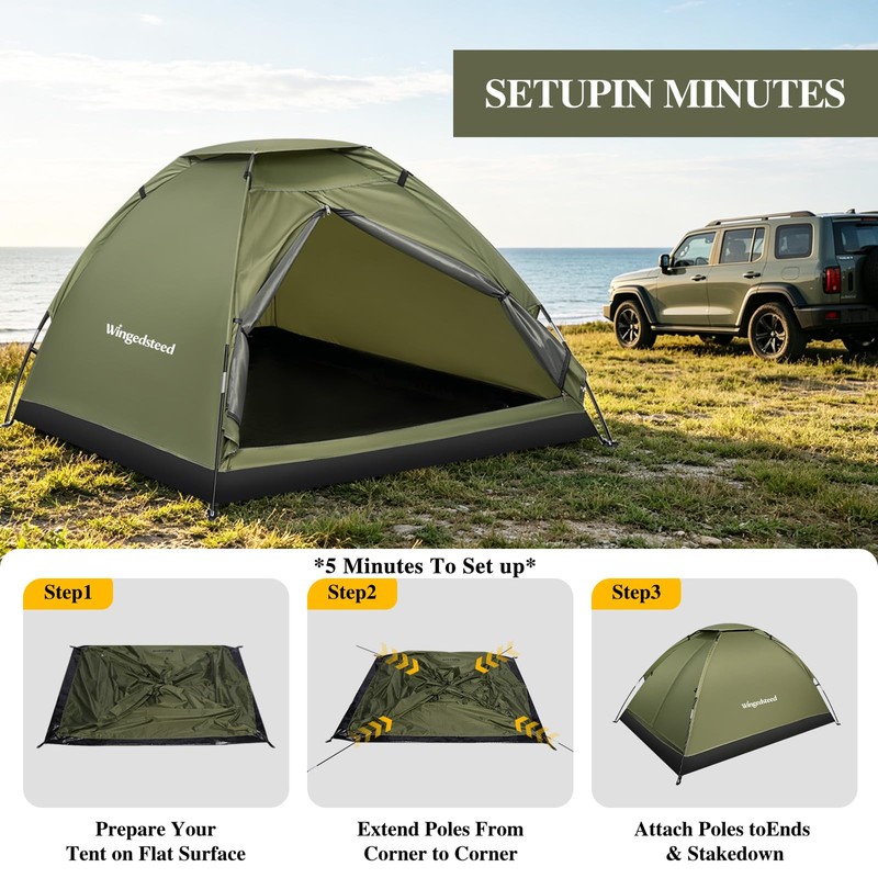 Camping Tent for 1-2 Person, Waterproof Backpacking Tent, Lightweight Dome