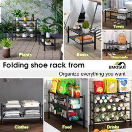 BMOSU 2-Tier Bamboo Shoe Rack Premium Stackable Shoe Shelf Storage Organizer for Hallway Closet Living Room Entryway Organizer (Black Bamboo)