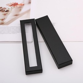 FSSTUD 6 Pieces Empty Pen Gift Box, Single Ballpoint Pen Case, Pencil Gift Boxes, Transparent Pen Packaging, Case, Long Bracelet, Necklace, Box with Cushion, Black, 17.5 x 4.3 x 2, black