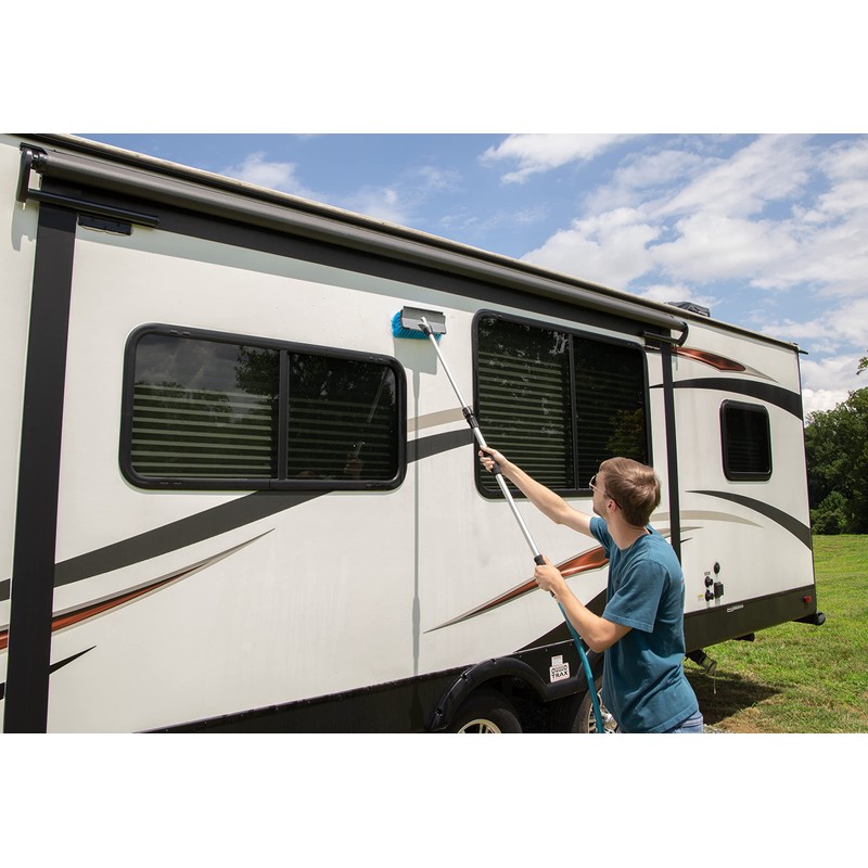 Camco RV Flow-Through Wash Brush - Features an Adjustable Handle,