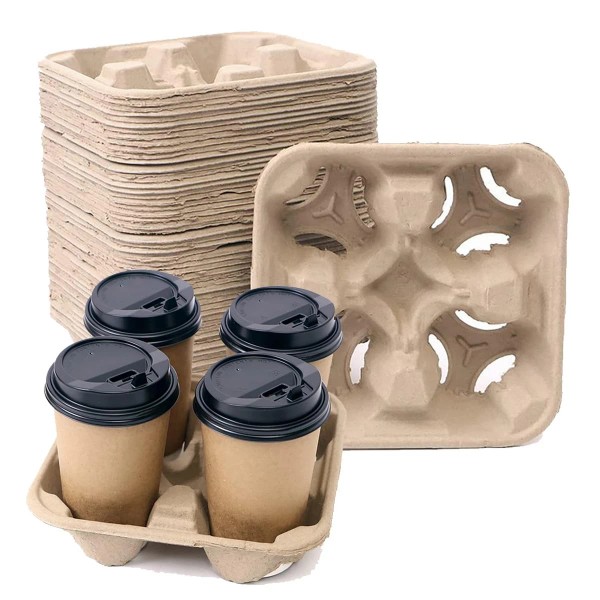 Ubozeuiv 4 Cup Drink Carrier - Biodegradable Disposable to Go