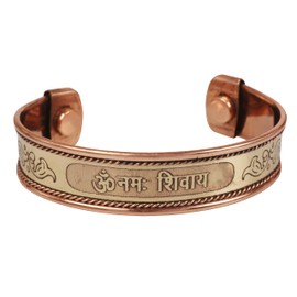 Touchstone - Om Namah Shiva - Hindu holy -Copper magnetic bracelet Tibetan style. Hand forged with solid and high gauge pure copper