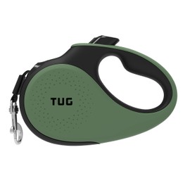 TUG Correa retráctil de 360° sin enredos para perros de hasta 55 libras | Cinta de nailon fuerte de 16 pies | Freno con una sola mano, pausa, bloqueo (mediano, verde)