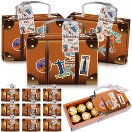 KARAQY 12 Pcs Vintage Suitcase Favor Boxes, Vintage Suitcase Candy Boxes with Tags and Burlap Twine for Travel Themed Party, Bridal Shower, Wedding Decorations