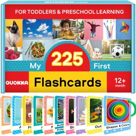 QUOKKA 225 Flash Cards for Toddlers 1-3 – Alphabet & First Words Flashcards with Rings – Toddler Educational Toys for Learning – Fun Big Size Letter Flashcards for Toddlers 3-5 years