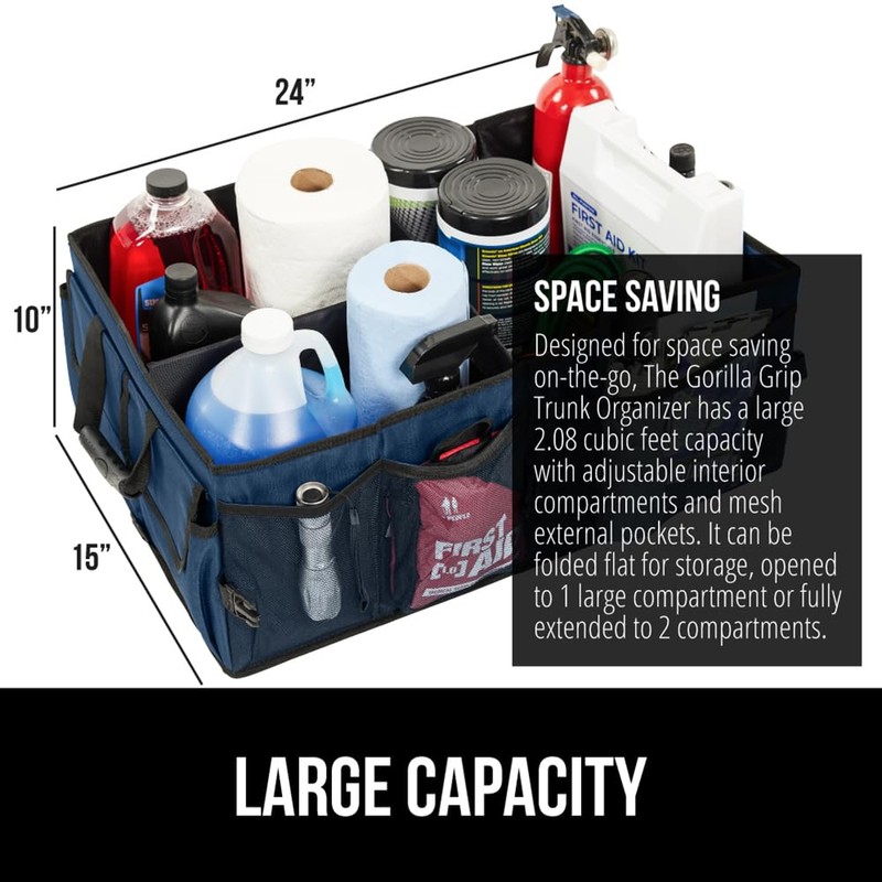 GORILLA GRIP Large Capacity Sturdy Trunk Storage Organizer, Slip and
