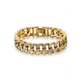 HSWYFCJY Men's Bracelets Gold Hip Hop Cuban Bracelet 13.5mm Stainless Steel Iced Out Cuban Link Bracelet Length 21cm High Polished Cubic Zirconia Cuban Bracelet for Men Women