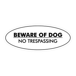 Signs ByLITA Oval Beware of Dog no trespassing Sign (White) - Small