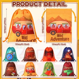 Cunno 24 Pieces Camping Party Favor Bags Camping Gift Treat Bags Camp Theme Goodie Candy Bags Camping Adventure Drawstring Bags for Birthday Hiking Camp Adventure Party Supplies 7.09 x 5.12 Inches