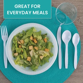 PLASTICPRO 9 inch Round Plastic Plates Microwaveable, Disposable, White, Dinnerware 200 Count