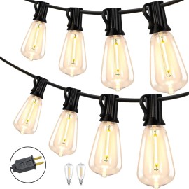 WYZM 100FT ST38 LED String Lights Outdoor Plug In 2700K 50+4Bulbs IP65Waterproof IP65