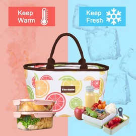 Tirrinia Lunch Bags for Women Men, Cute Insulated Lunch Tote Bag for Women, Fashionable Leakproof Lunch Box for Adult, Reusable Large Cooler Lunch Bag for Working/Picnic - White Lemon