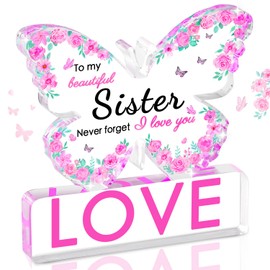 Mothers Day Gifts for Sister, Sister Birthday Gifts, Sister Mothers Day Gift Ideas - Acrylic Butterfly Engraved Plaque Sister Gifts 3.9 × 3.9 × 0.5 inch, Sister Gifts for Women, Best Sister Ever Gifts