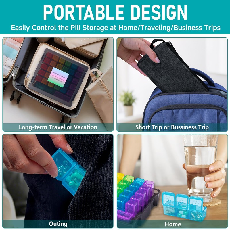 Monthly Pill Organizer 3 Times a Day - Portable Pill