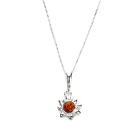 Sterling Silver and Baltic Amber Sun Pendant, Sterling Silver, Amber