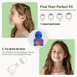 Naiicute Kids Ear Plugs (6-12 yrs) with String - Reusable Noise Reduction Earplugs for Focus, Travel, Concerts, Socializing, Sports Events, Noise Sensitivity, 8 Ear Tips in XS/S/M/L, DBURD
